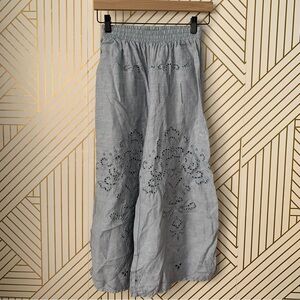 Greek Archaic Kori Eyelet Linen Wide Leg open knit culotte crop cropped Capri M